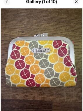 Y2k Vintage BOHO Fossil Tri Fold Wallet Framed Kisslock Coin Purse Leather NEW!